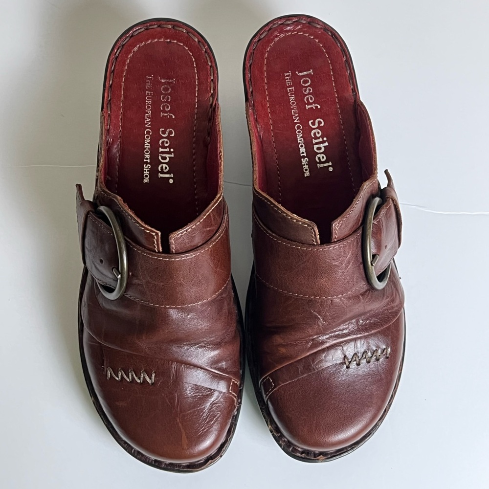 Josef Seibel Leather Clogs With Buckle - Picture 6 of 16